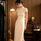 Lace fabric, floral pattern, wedding long Cheongsam