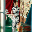 Floral pattern silk long Cheongsam