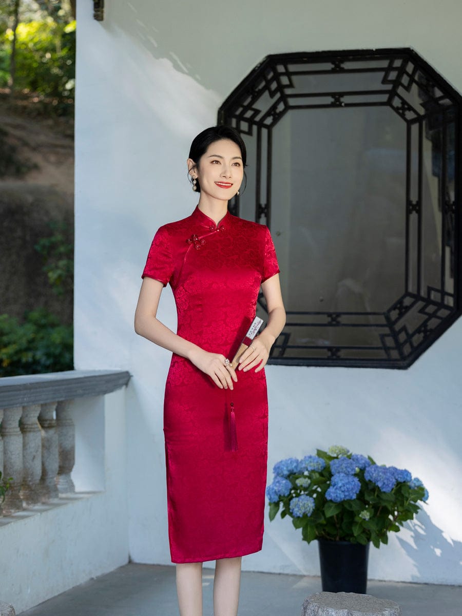 Plus size, rose midi Cheongsam