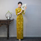 Floral print, plus size, yellow long Cheongsam