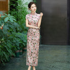 Floral print, 19 mome mulberry silk, high-end long Cheongsam