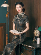 Stripe pattern, 19 mome mulberry silk, high-end long Cheongsam