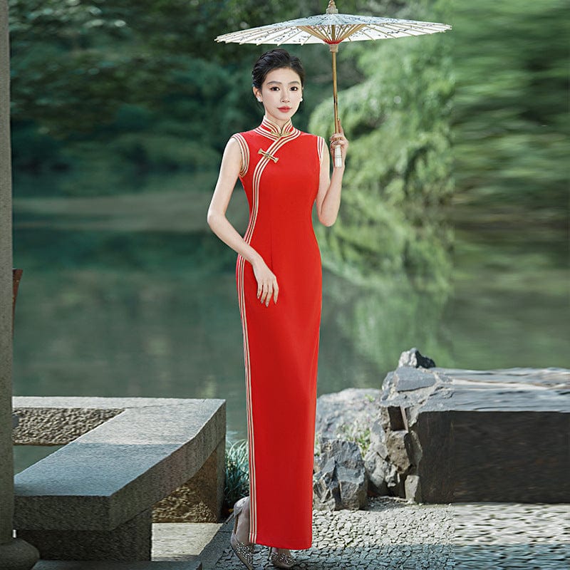 Sleeveless, long plus size Cheongsam for mothers