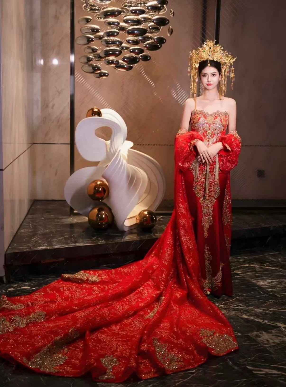 Hand made, Tub top embroidery Qipao set, luxury Qipao set