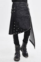 Black Band Metallic Nailed Punk Rock Worn Corduroy Wrapped Mens Skirt With Loops