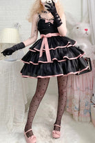 Rose Contrast Color Large Swing Tiered Sleeveless Gothic Lolita JSK Dress 3 Colors