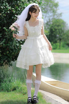 White Ruffle Cardigan Bowknot Lace Sweet Princess Lolita Jsk Dress