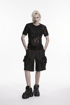 Black Buckled Men's Punk Cool Shorts with Big Pockets