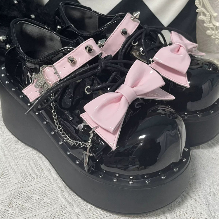 Spider Single-Strap Buckle Bow Round-Toe Punk Gothic Platform Shoes