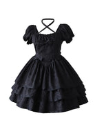Black Loli Gothic short-sleeve thorns & roses Lolita dress OP, elegant dark lolita style for cosplay and daily wear
