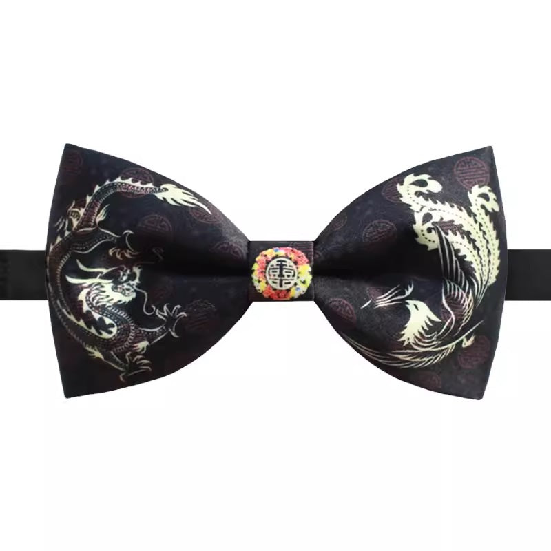 Black Double Happiness Bowtie | Dragon & Phoenix