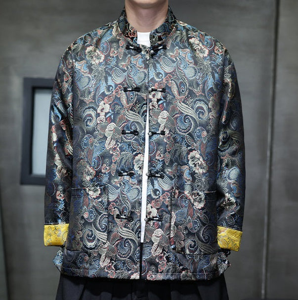 Black Chinese Brocade Tang Jacket