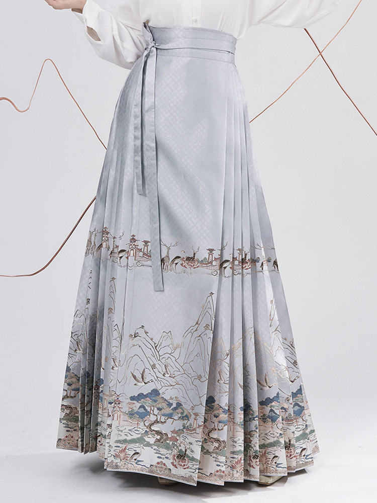 Blue Landscape Ma Mian Skirt Fairyland Brocade Hanfu Skirt