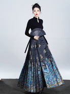 Blue Peacock Brocade Ma Mian Skirt Luxury Hanfu Skirt