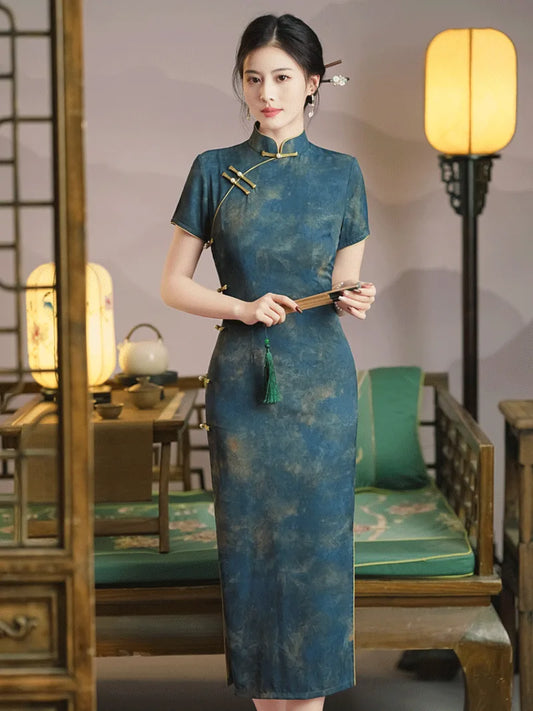 Blue Qipao | Beautiful Modern Chinese Vintage Cheongsam Dress