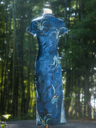 Vintage blue qipao dress with Shanghai-inspired slim design and elegant summer Chinese style
