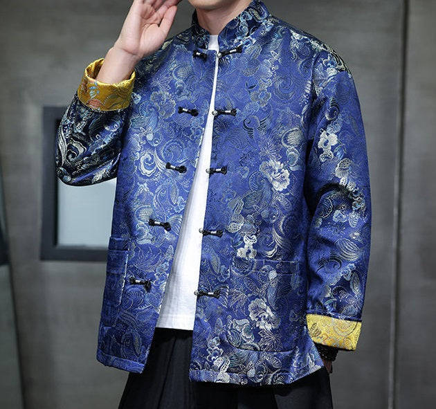 Blue Chinese Brocade Tang Jacket