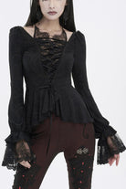 Black Ruffled Lace Splice Women's Gothic Shirt