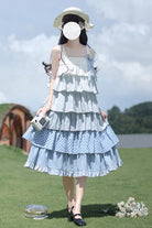 Blue [Go To The Beach] Multi-Layered Print Ruffle Holiday Sweet Lolita Jsk Dress