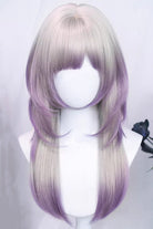 Misty Silver Purple Ombre Straight Wig with Air Bangs Sweet Lolita