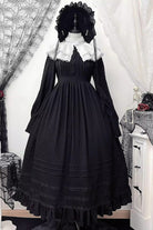 Black/White [Quiet Place] Long Sleeves Jacquard Ruffle Embroidery Bowknot Gothic Lolita Dress