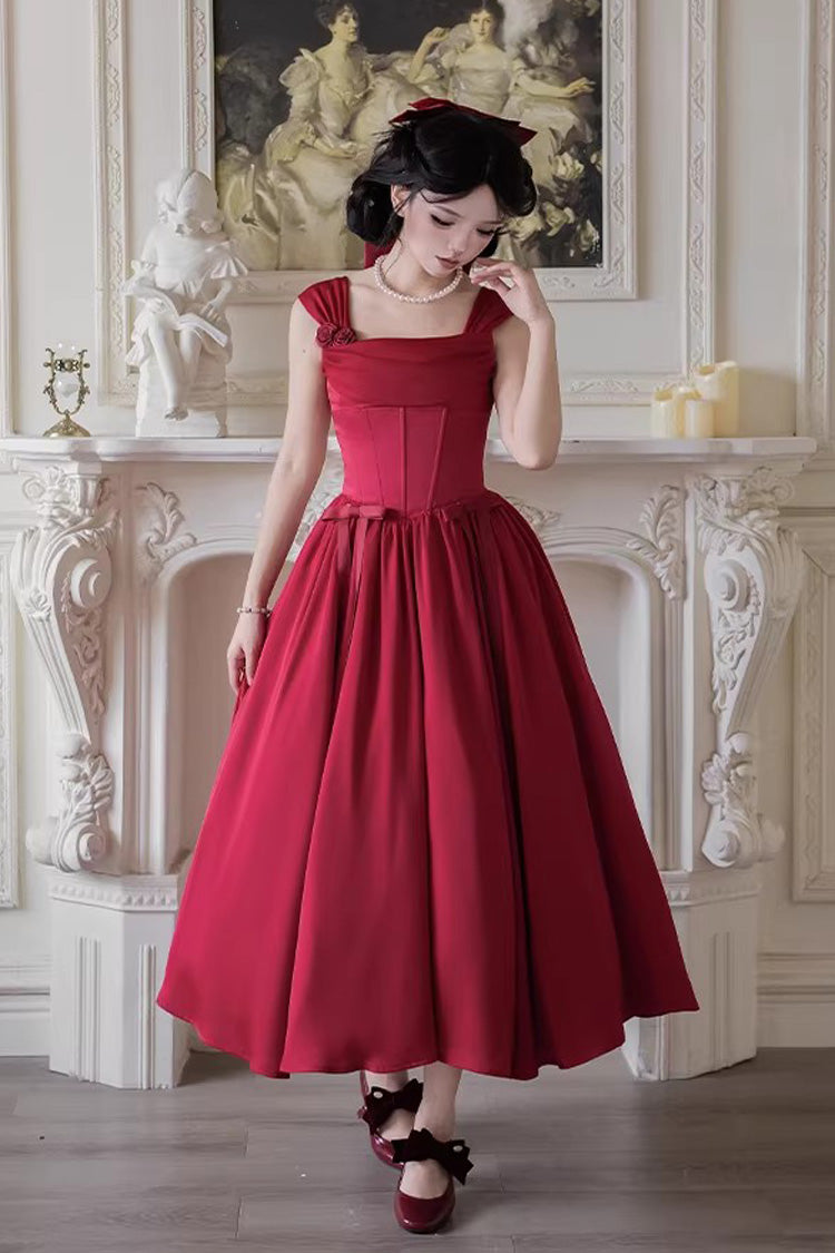 Red [With Love] Square Collar Sleeveless Fishbone Vintage Elegant Lolita Jsk Dress Set