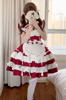 Red/White Love Double-Layered Ruffle Bowknot Sweet Plus Size Chinese Style Lolita Dress Full Set