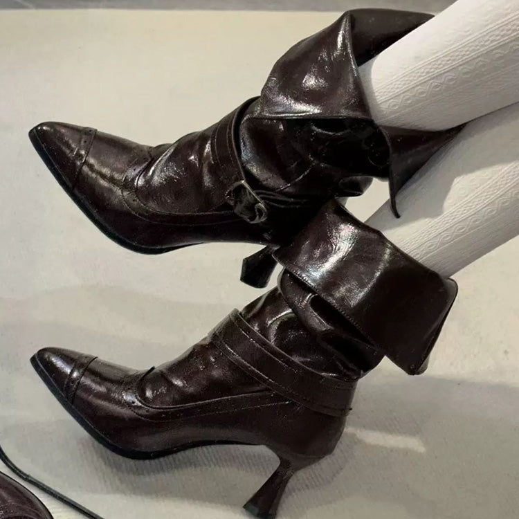 Retro Faux Leather Pointed Toe High Heel Lolita Boots 3 Colors
