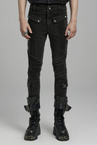Black Multi-pockets Pleated Men's Punk Pants