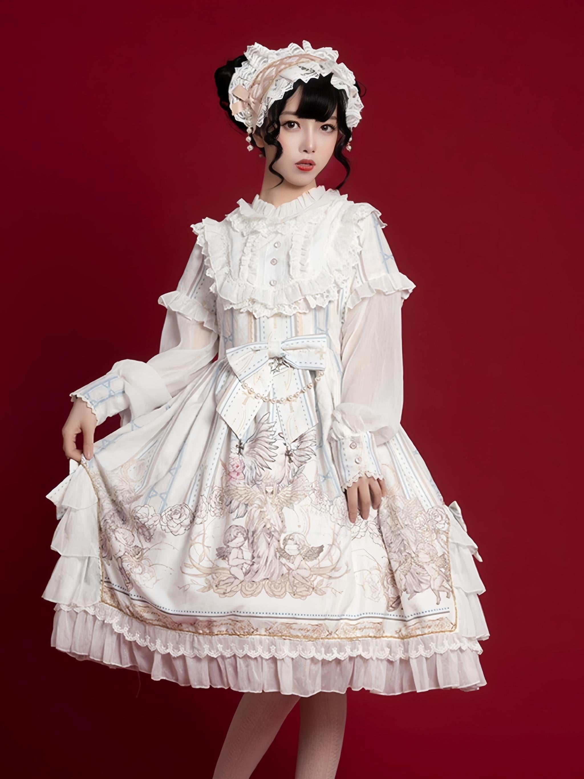 Chiffon Classic Lolita OP Dress, Long Sleeve
