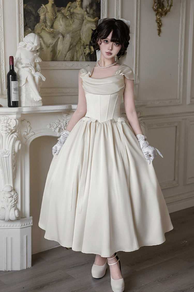 Ivory [With Love] Square Collar Sleeveless Fishbone Vintage Elegant Lolita Jsk Dress Set