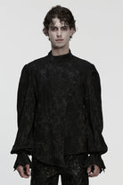 Black Stand Collar Long Puff Sleeves Print Asymmetric Men's Gothic Blouse