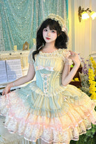 Green [Bale Bebe] Sleeveless Triple-Layered Ruffled Bow Lace-Up Sweet Ballet Lolita Dress