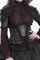 Black Printed Spliced Lace Lace-Up Slim Zippered Women's Gothic Palace Corset
