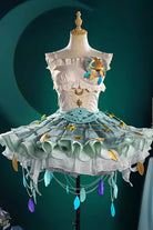 White/Green Game-Themed Rare Square Collar Sleeveless Multi-Layered Ruffled Color-Blocked Sweet Lolita Jsk Dress Set