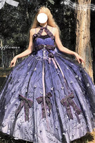 Purple [Starry Night Solo] Sleeveless Jacquard Bow Lace-Up Sweet Princess Lolita Jsk Dress