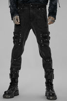 Black Skull Buckles Stitching Metal Nails Men's Steampunk Pants