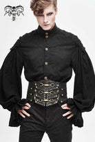 Black  Lace-Up Men's Punk Faux Leather Rivers Belt