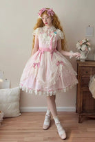 Pink [Sakura’s Spring Resonance] Sleeveless Ruffled Bow Sweet Lolita Jsk Dress (Short Version)