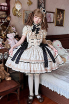 Ivory [Bear’s Holiday] Sleeveless Double-Layered Ruffled Embroidered Bow Sweet Lolita Jsk Dress