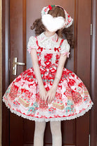 Red [Strawberry Cocoa Jam] Sleeveless Print Ruffle Bowknot Lace Sweet Lolita Jsk Dress