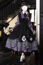 Black [Witch Academy] Double-Layered Stripe Print Ruffle Bowknot Irregular Sweet Lolita Jumper Dress