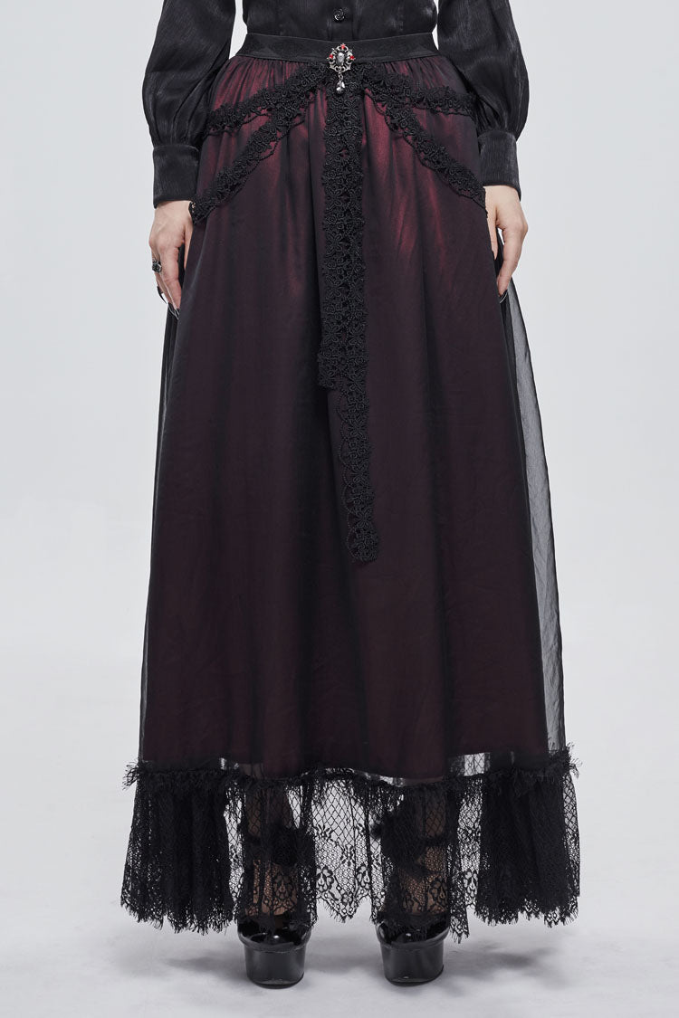 Black/Red Butterfly Lace Pendant Decoration Chiffon Women's Gothic Skirt