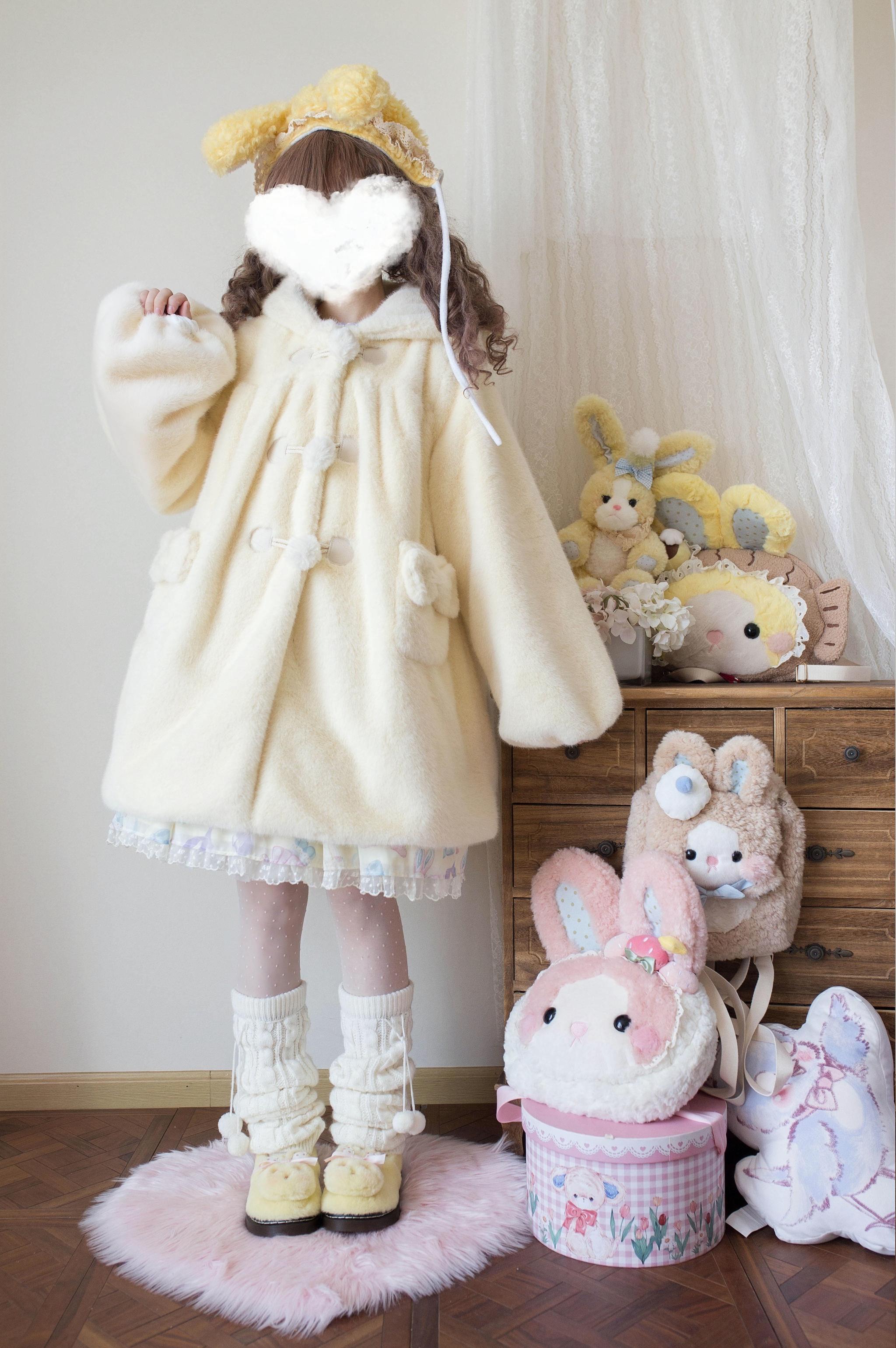 Cream Cheese - Winter Kawaii Lolita Overcoat Thickened Hooded Loose Outwear