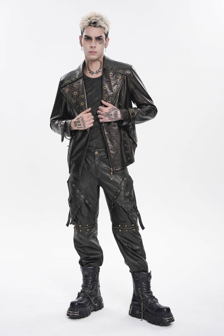 Spliced Irregular Detachable Studded Zippered Men's Punk Handsome Pants  With Big Pockets