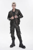 Spliced Irregular Detachable Studded Zippered Men's Punk Handsome Pants  With Big Pockets