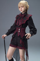 Black/Red [Demon Ritual] Stand Collar Long Lantern Sleeves Jacquard Embroidered Bow Gothic Prince Ouji Lolita Shorts Set