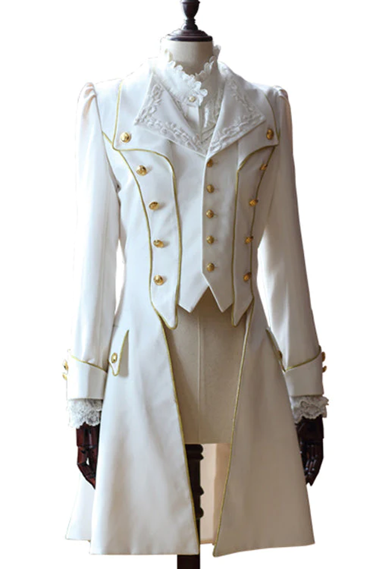 Prince Retro Immortal Black and White Rose Single Breasted Ouji Fashion Lolita Coat