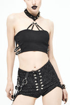 Black Sexy Strapless Cotton Mini Womens Punk T-shirt With Chocker
