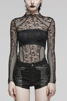 Black Long Sleeves Hollow Stitching Irregular Womens Steampunk Blouse